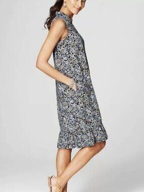 J.Jill Navy Floral Sleeveless Dress – Button Front – Size S 🌸🔥